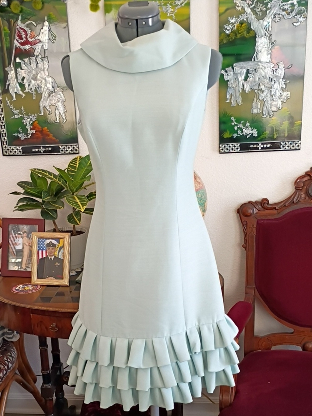Lilli Ann Vintage 1960s Light Teal Wool Dress And Coat Set Size Extra Small - Picture 6 of 12